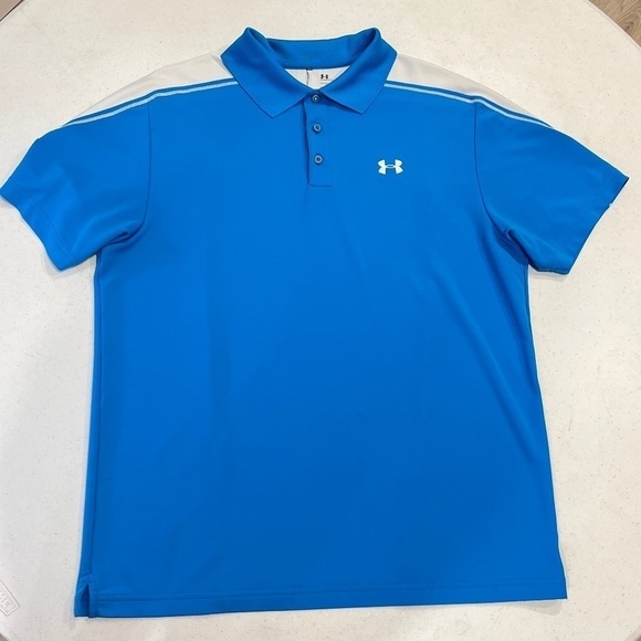 Other - Under Armour Polo Shirt Men Large Royal Blue Loose Fit Heat Gear